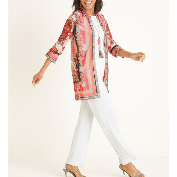 Chico's Travelers Printed Mesh Shirt Jacket Size XL / 3 Button Front Shacket - Picture 9 of 9